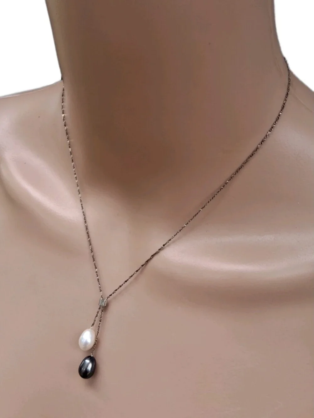 Vintage 925 Italy Sterling Silver Pearl Lariat Serpentine Chain Necklace